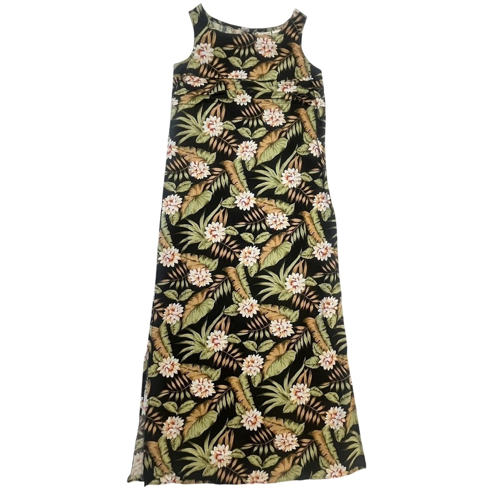 White Stag Tropical Floral Maxi Dress Women's Sleeveless Size Small Linen/Cotton
